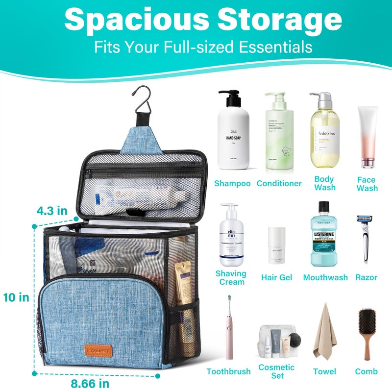 Hiverst Hanging Toiletry Bag, Shower Caddy Tote Bag (Updated Version, Full Size Bottle Compatible), Bath Organizer for College Dorms, Gym, Camp, Women Men, with Funny Luggage Tag - Image 3